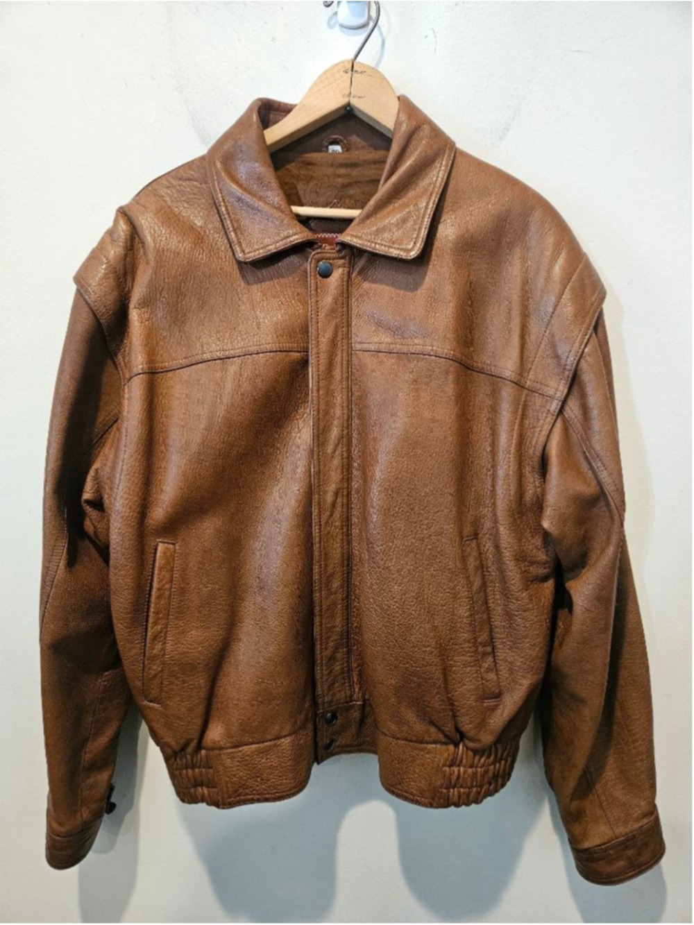 Men's JoS. A. Bank Clothiers Vintage Brown Genuine Leather Bomber Jacket L